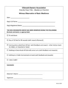 Witness Observation of Basic Obedience Form